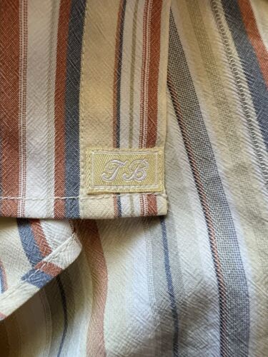 Tommy Bahama SILK Mens XL Peach/White Striped 100% Silk Button Up Shirt Pocket - thriftgoblin