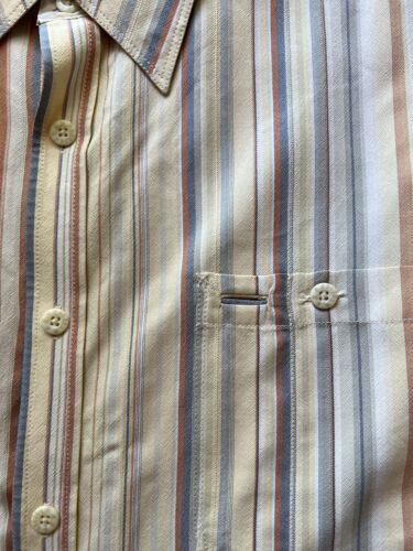 Tommy Bahama SILK Mens XL Peach/White Striped 100% Silk Button Up Shirt Pocket - thriftgoblin