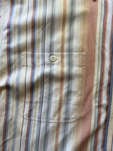 Tommy Bahama SILK Mens XL Peach/White Striped 100% Silk Button Up Shirt Pocket - thriftgoblin