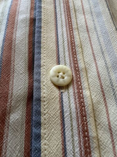 Tommy Bahama SILK Mens XL Peach/White Striped 100% Silk Button Up Shirt Pocket - thriftgoblin