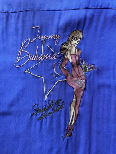 Tommy Bahama Straight Up With A Twist Embroidered PinUp Girl Men's Silk shirt - thriftgoblin