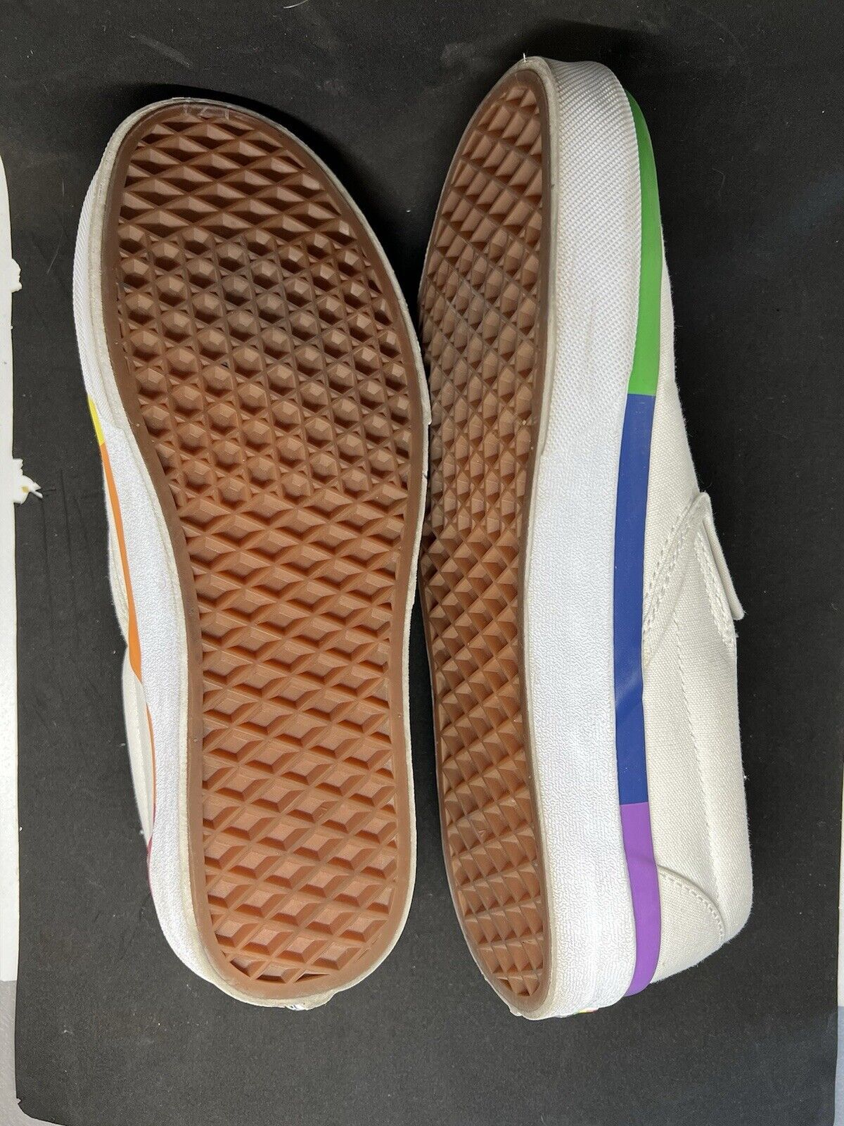 Vans Classic Slip On Rainbowstripe Pride White Rainbow Canvas Shoe Sneaker W9.5 - thriftgoblin