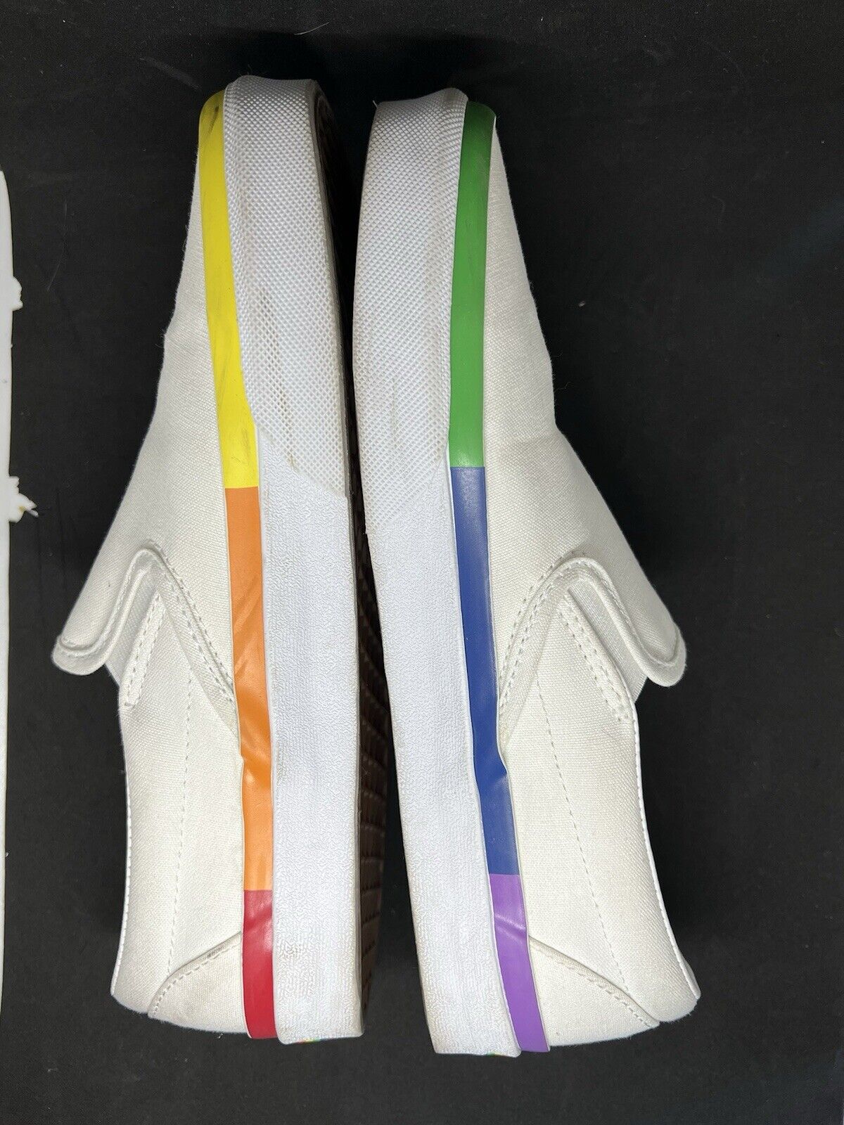 Vans Classic Slip On Rainbowstripe Pride White Rainbow Canvas Shoe Sneaker W9.5 - thriftgoblin