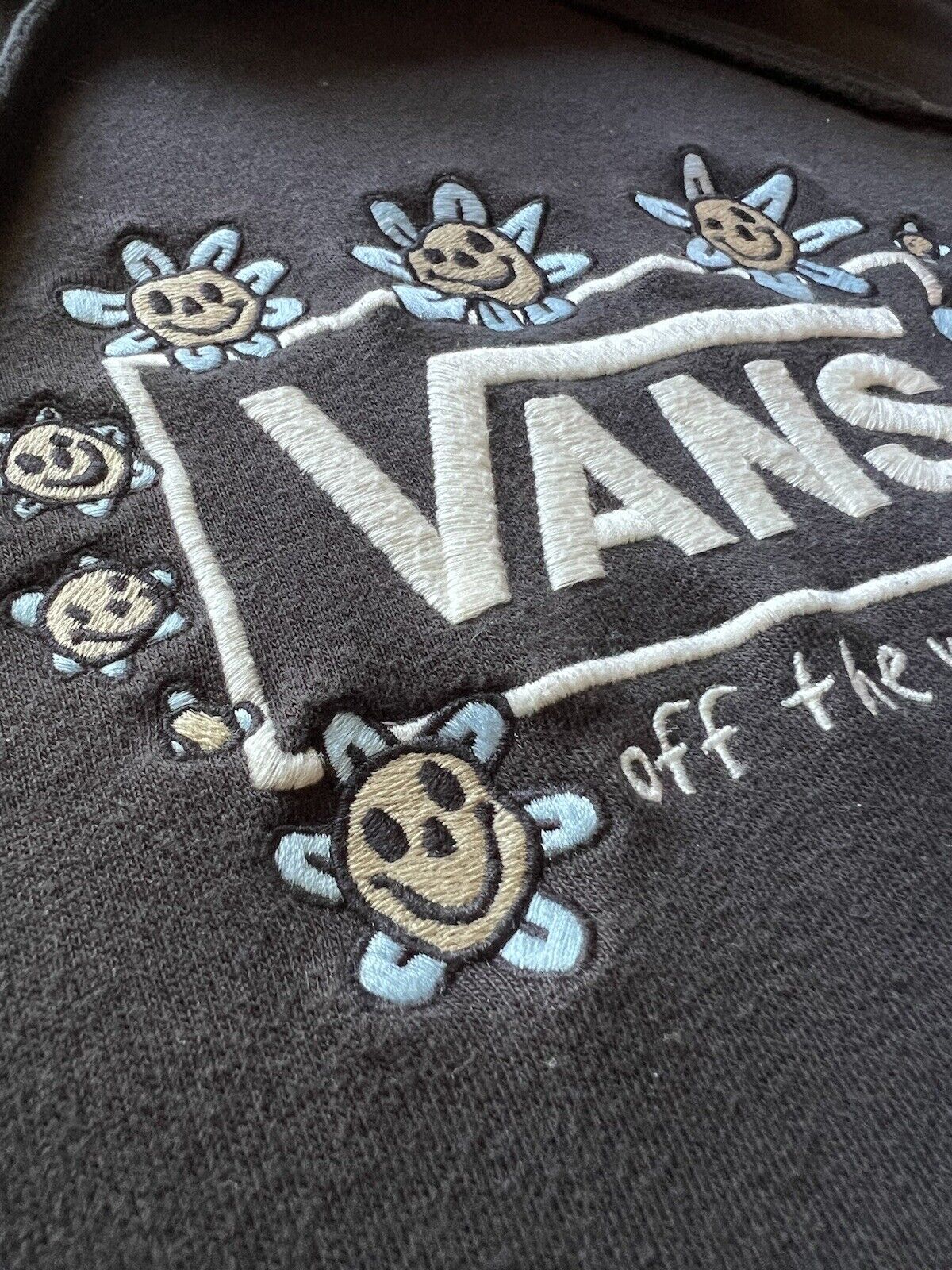 VANS Trippy Grin Fleece Pullover Hoodie Men’s Large Black Floral Stoner. L - thriftgoblin