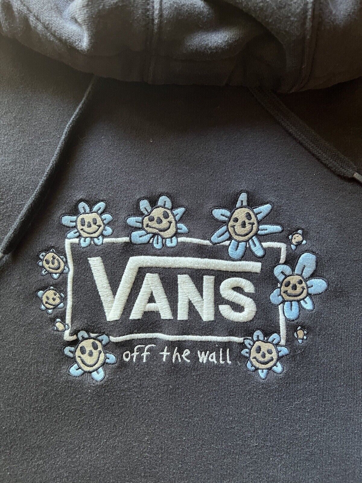 VANS Trippy Grin Fleece Pullover Hoodie Men’s Large Black Floral Stoner. L - thriftgoblin