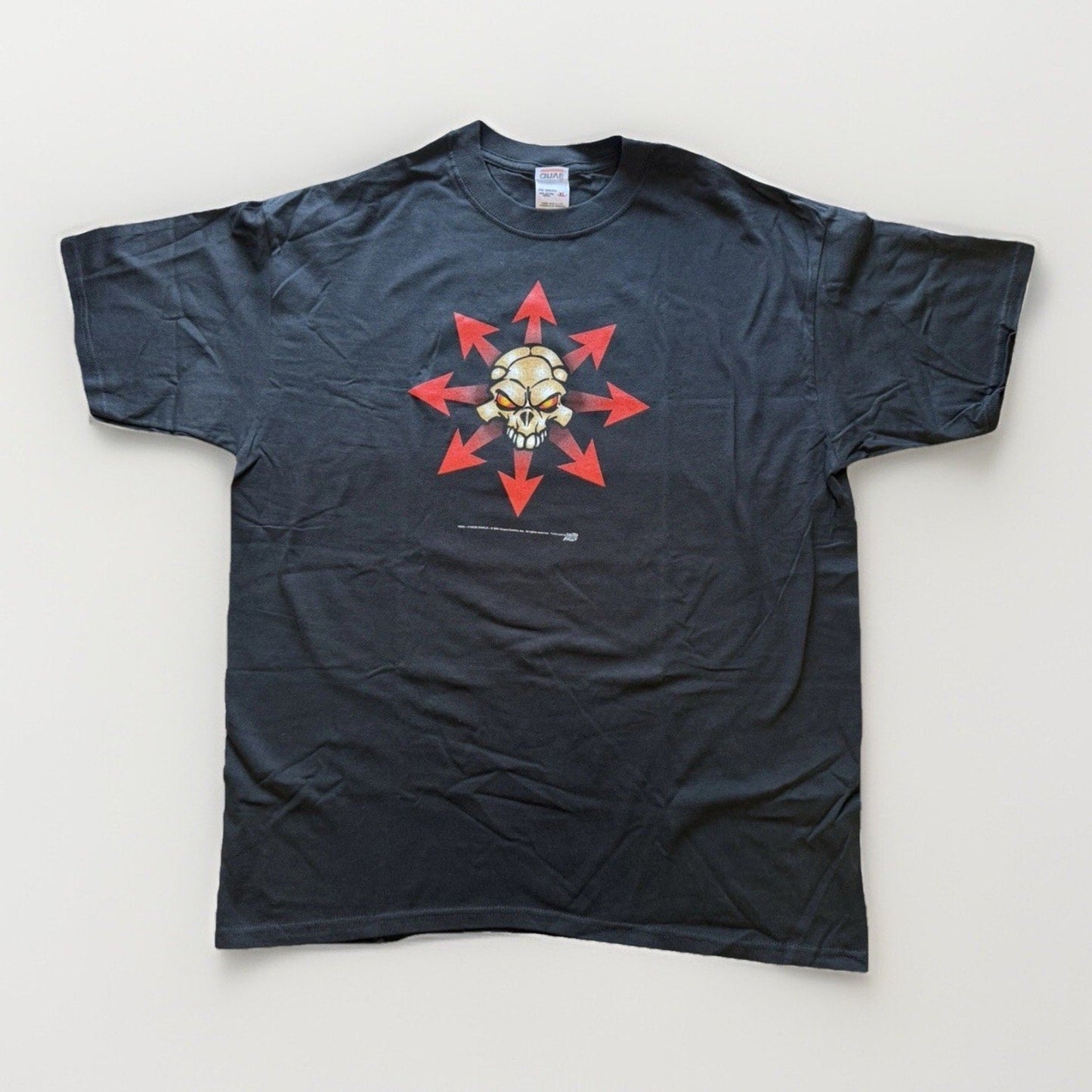 Vintage 2001 Chaos Comics Skull T-Shirt Shield Graphic Anvil USA Made Red Arrow - thriftgoblin