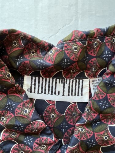 Vintage Addiction SILK Fan Scallop Pattern Shirt 100% Mens Medium Long Sleeve - thriftgoblin