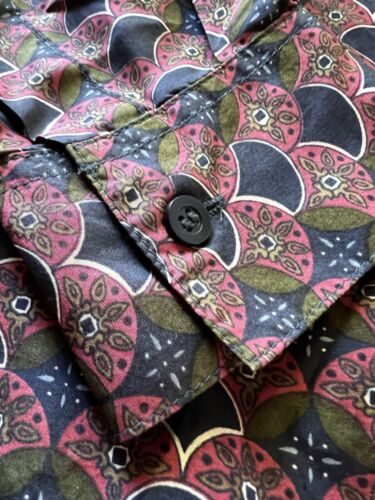 Vintage Addiction SILK Fan Scallop Pattern Shirt 100% Mens Medium Long Sleeve - thriftgoblin