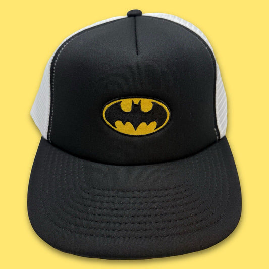 Vintage Batman Trucker BLACK & WHITE MESH SNAPBACK CAP HAT Foam NWT Superhero - thriftgoblin