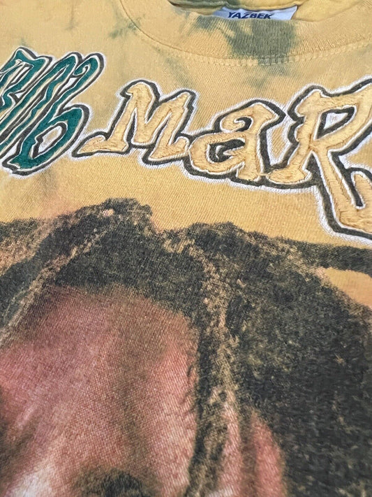 Vintage Bob Marley Tie Dye Crewneck T-shirt Rasta Man Embroidered Rare Yazbek XL - thriftgoblin