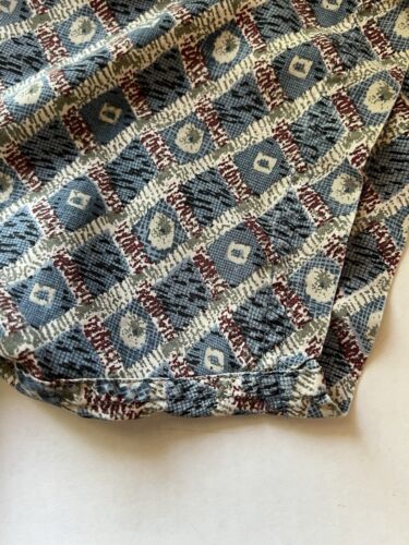 Vintage Chiamare SILK Shirt Mens Medium Blue Diamond Geometric SHORT SLEEVE Thin - thriftgoblin