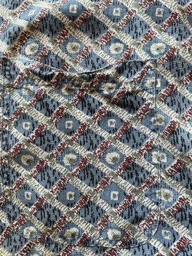 Vintage Chiamare SILK Shirt Mens Medium Blue Diamond Geometric SHORT SLEEVE Thin - thriftgoblin