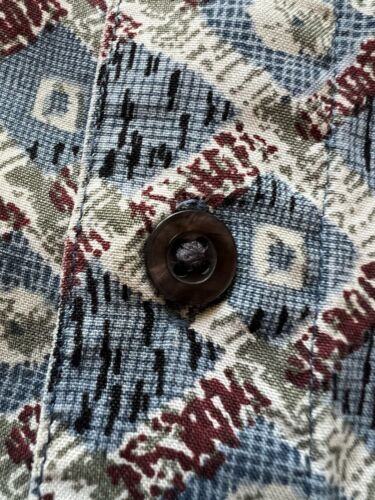 Vintage Chiamare SILK Shirt Mens Medium Blue Diamond Geometric SHORT SLEEVE Thin - thriftgoblin