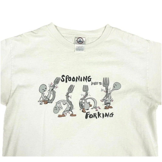Vintage Delta Pro Weight Spoon Fork T-Shirt M USA Made Funny Graphic Rare Humor - thriftgoblin