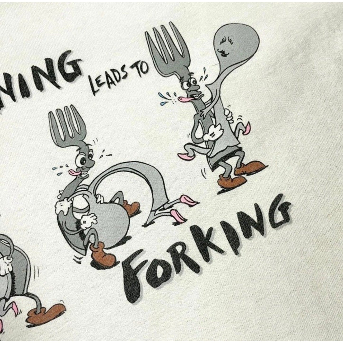 Vintage Delta Pro Weight Spoon Fork T-Shirt M USA Made Funny Graphic Rare Humor - thriftgoblin