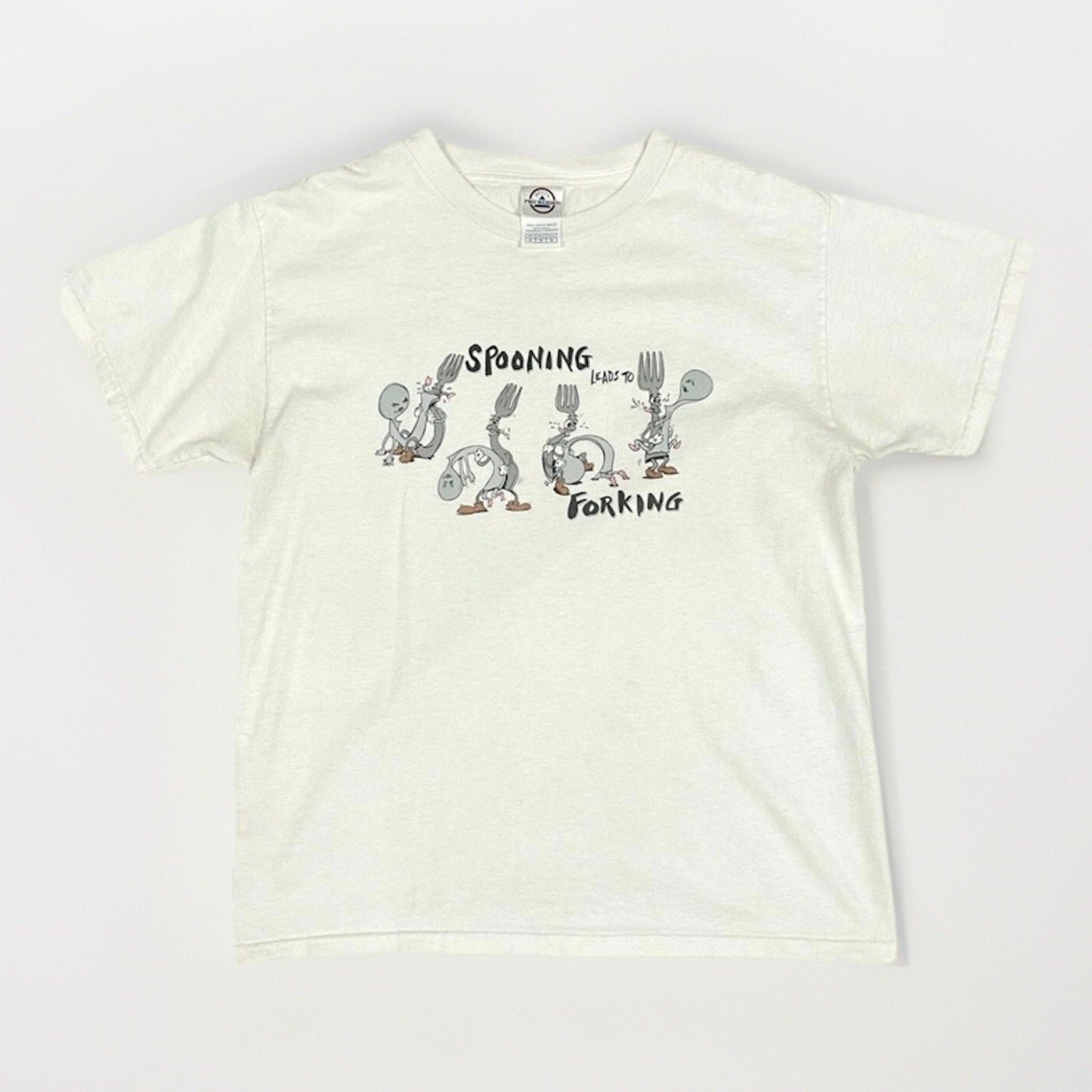 Vintage Delta Pro Weight Spoon Fork T-Shirt M USA Made Funny Graphic Rare Humor - thriftgoblin