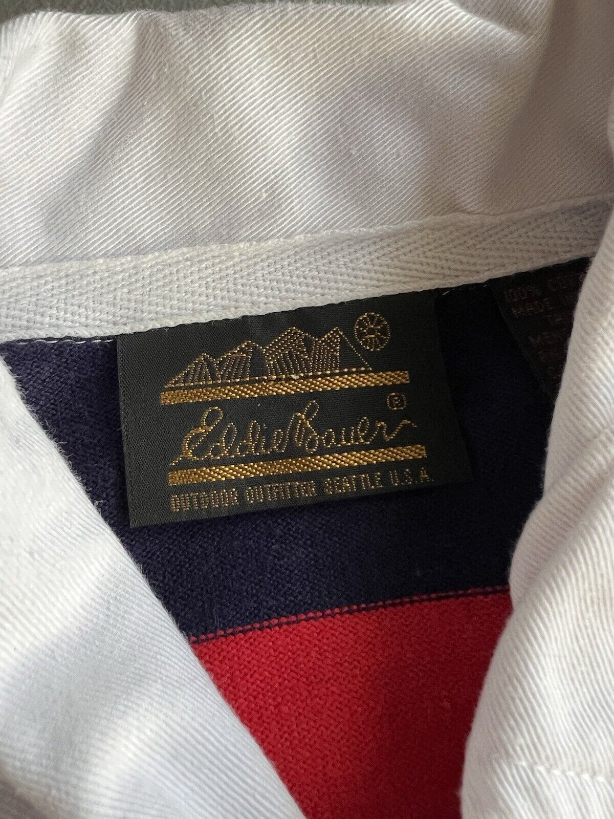 VINTAGE Eddie Bauer Blue Rugby Polo Shirt Long Sleeve Striped Tall Long Sleeve - thriftgoblin
