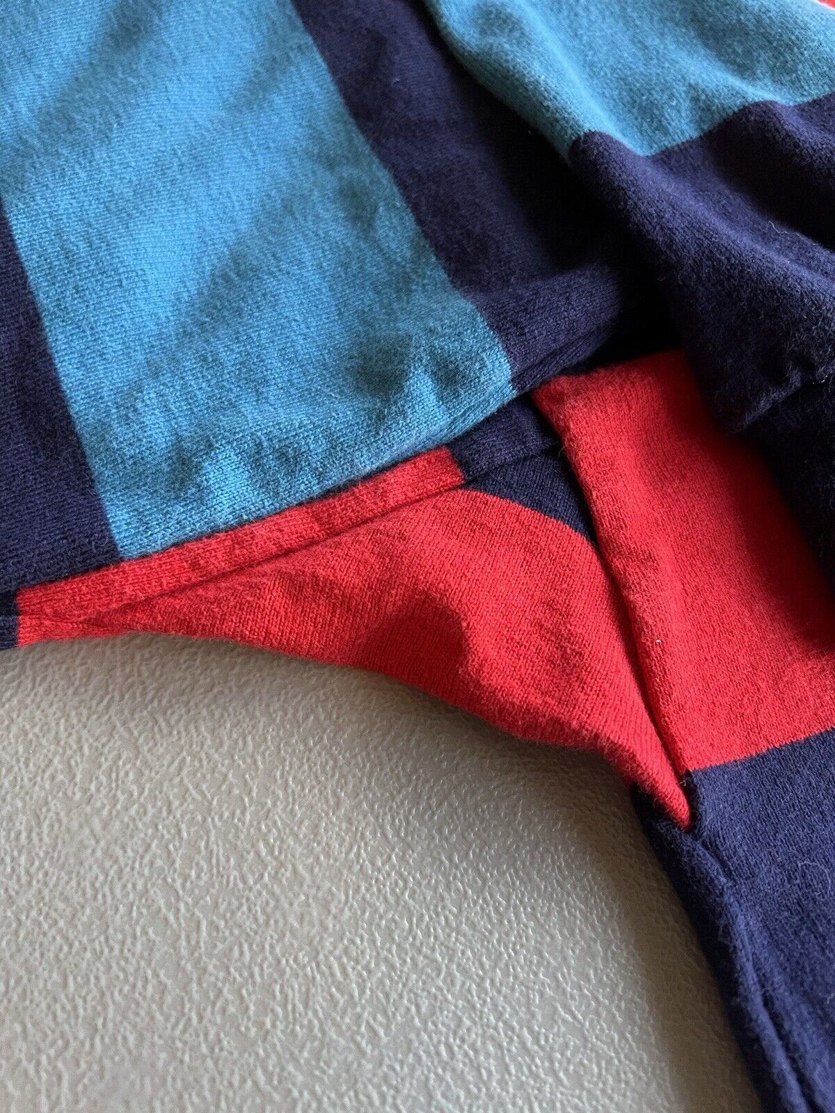 VINTAGE Eddie Bauer Blue Rugby Polo Shirt Long Sleeve Striped Tall Long Sleeve - thriftgoblin