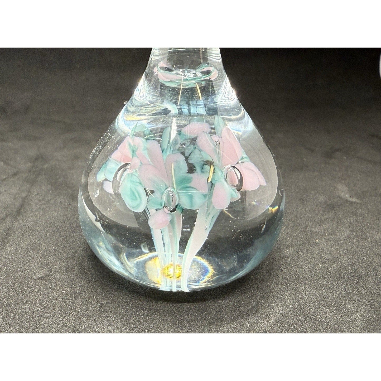 Vintage Gibson Art Glass Flower Raindrop Ring Holder Paperweight Blue 3.75" Cute - thriftgoblin