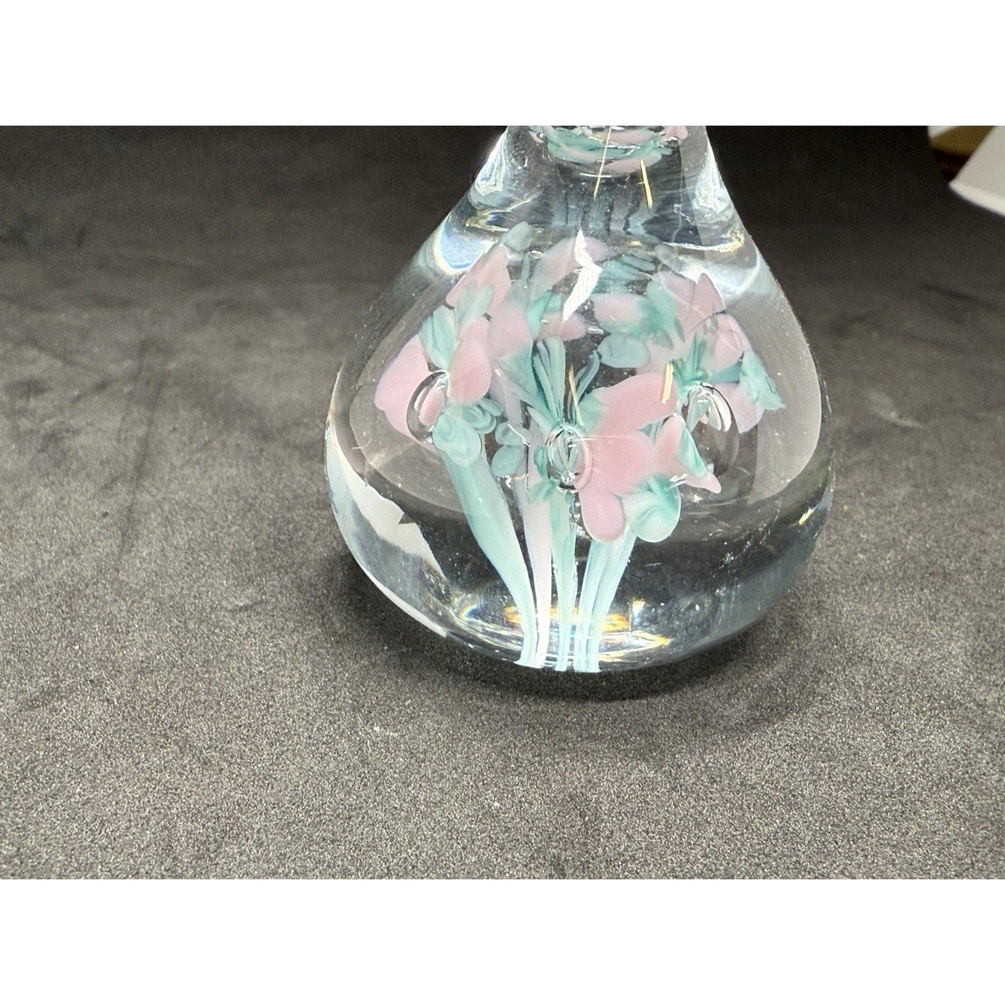 Vintage Gibson Art Glass Flower Raindrop Ring Holder Paperweight Blue 3.75" Cute - thriftgoblin