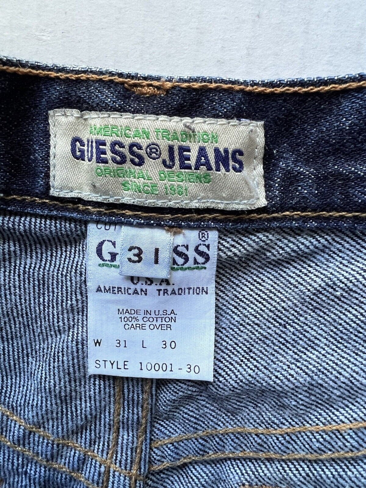 Vintage Guess American Tradition Jeans Mens 31x30 Blue USA Made 10001 - 30 - thriftgoblin