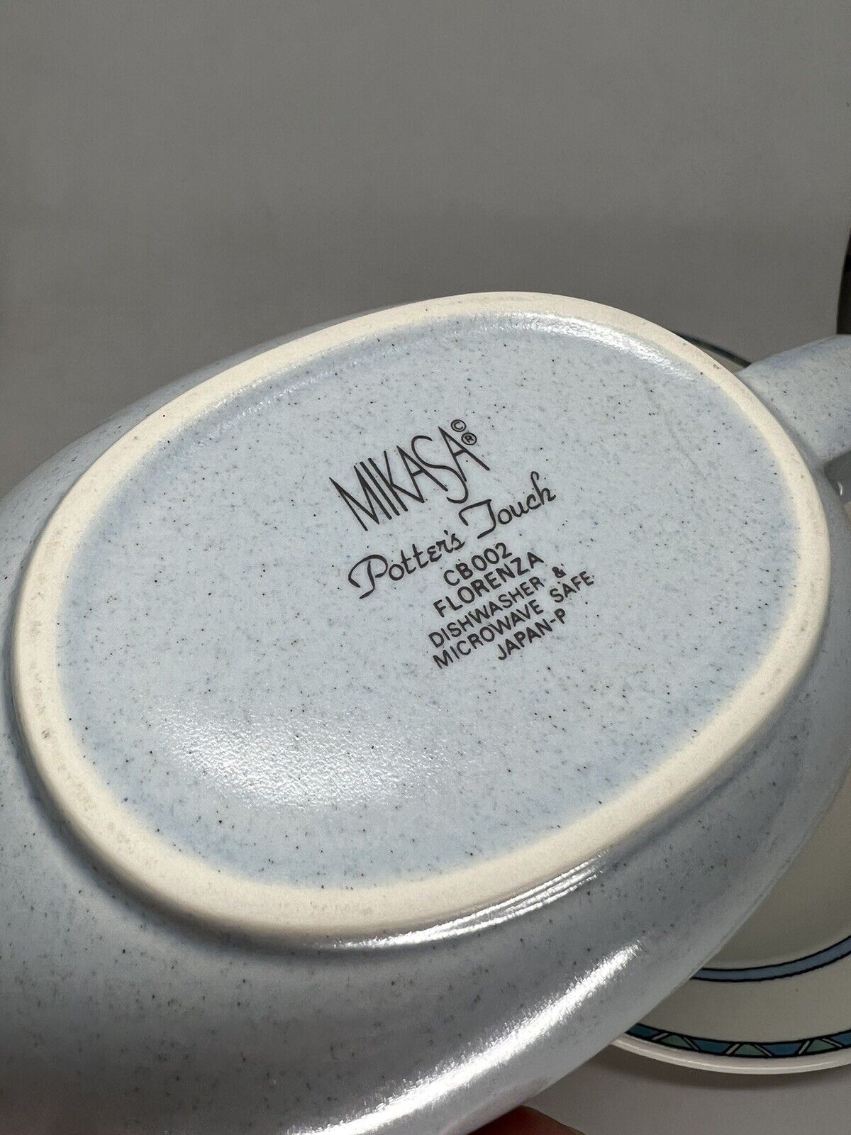 Vintage Mikasa Potters Touch Florenza Gravy Pitcher w/Underplate Blue Speckle - thriftgoblin