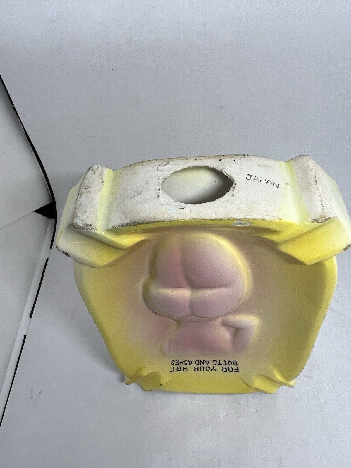 Vintage Nude Lady Turn Me Over Yellow Ashtray For Your Hot Butts And Ashes JAPAN - thriftgoblin