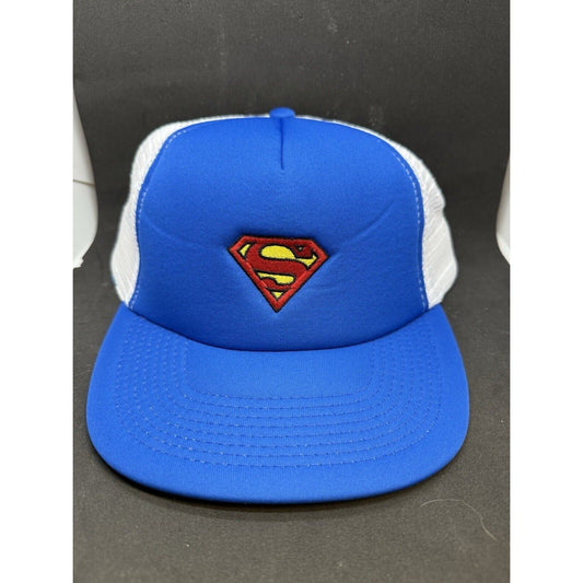 Vintage NWT Superman Hat Blue White Stitched Snapback Trucker Cap DC Comics WB - thriftgoblin