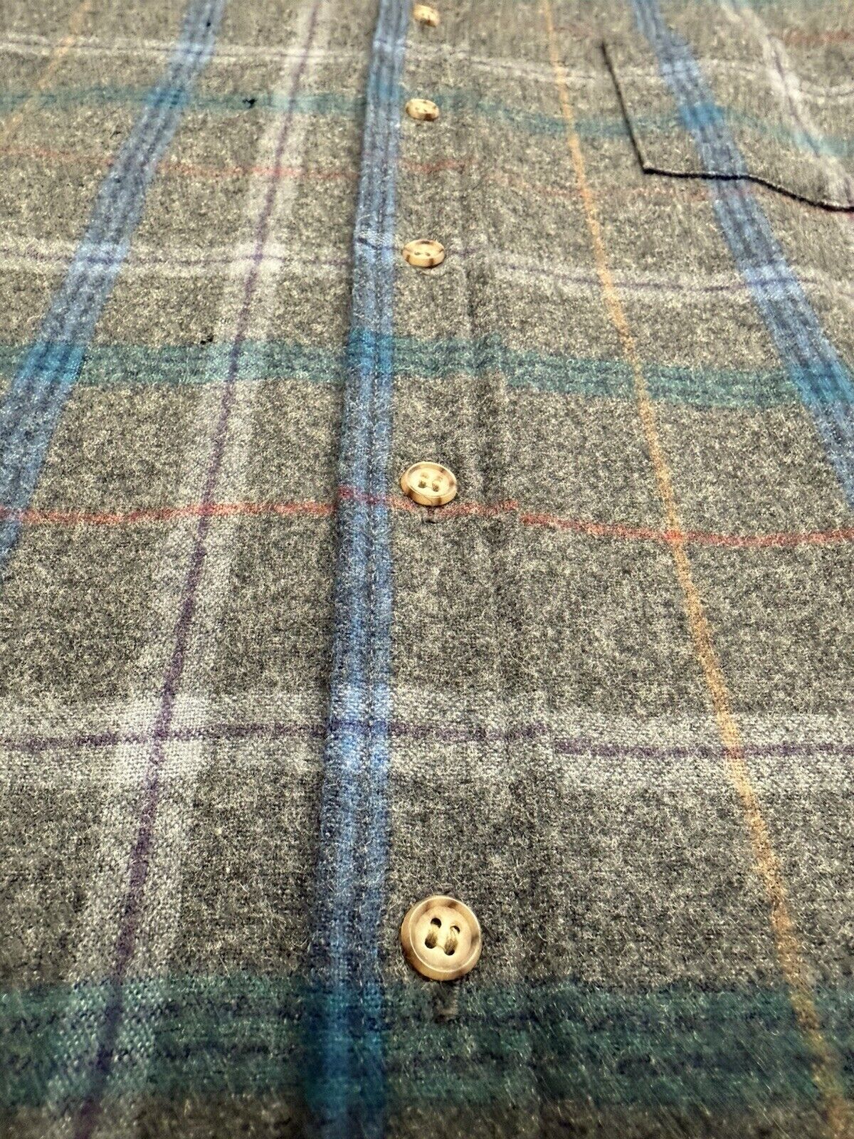 Vintage Pendleton Flannel Shirt Men Grey Pin Stripe Wool Plaid Large Pocket USA - thriftgoblin