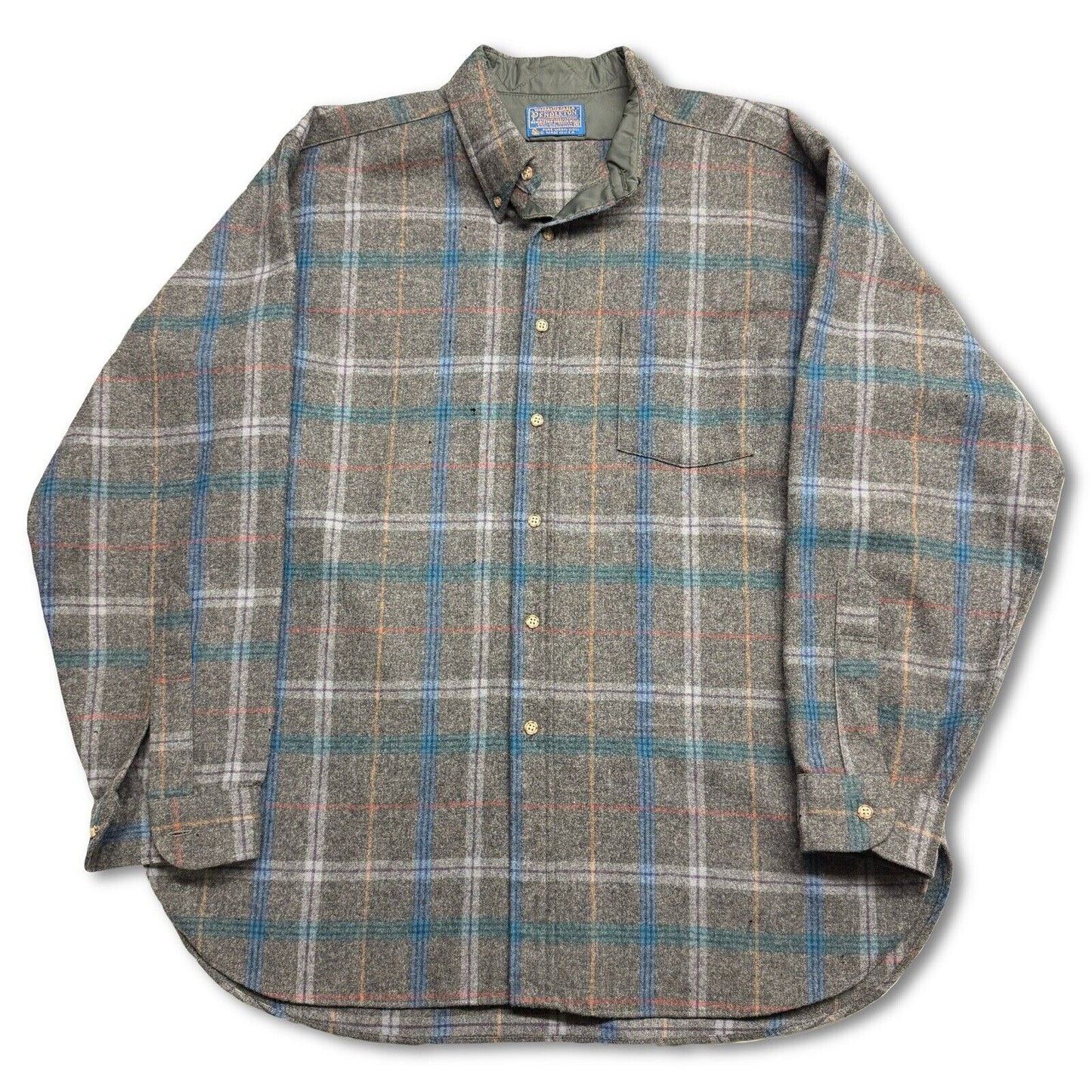 Vintage Pendleton Flannel Shirt Men Grey Pin Stripe Wool Plaid Large Pocket USA - thriftgoblin