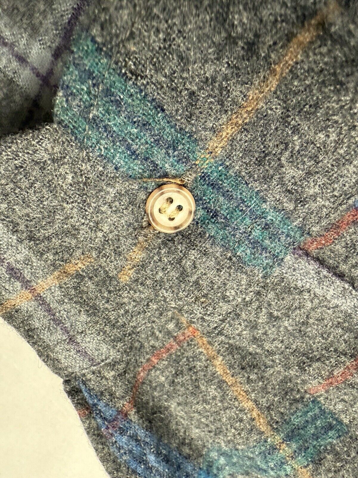 Vintage Pendleton Flannel Shirt Men Grey Pin Stripe Wool Plaid Large Pocket USA - thriftgoblin