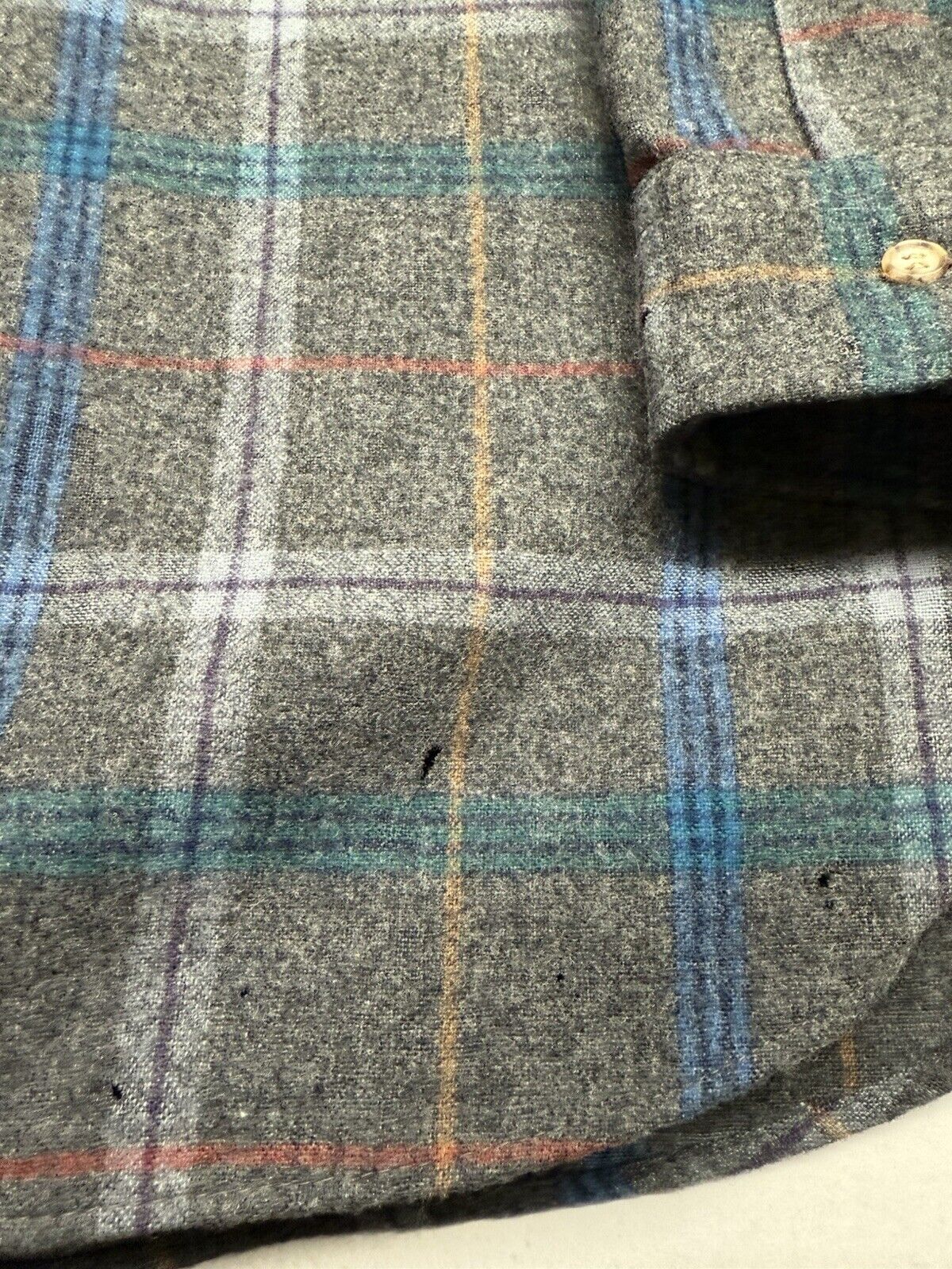 Vintage Pendleton Flannel Shirt Men Grey Pin Stripe Wool Plaid Large Pocket USA - thriftgoblin