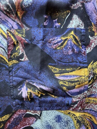 Vintage Robert Stock Mens Large Purple Green Blue Swirls Silk Button Down Top - thriftgoblin
