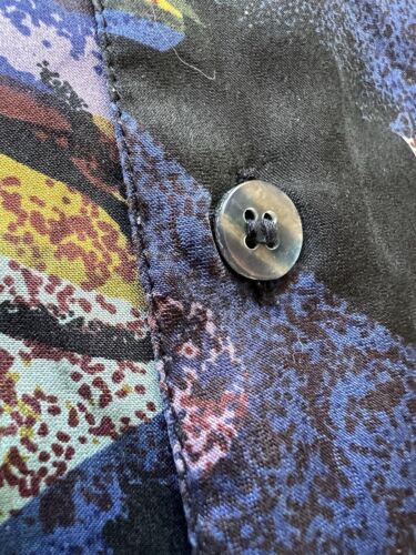 Vintage Robert Stock Mens Large Purple Green Blue Swirls Silk Button Down Top - thriftgoblin