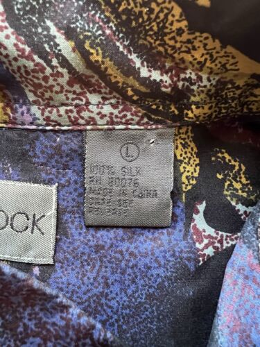 Vintage Robert Stock Mens Large Purple Green Blue Swirls Silk Button Down Top - thriftgoblin