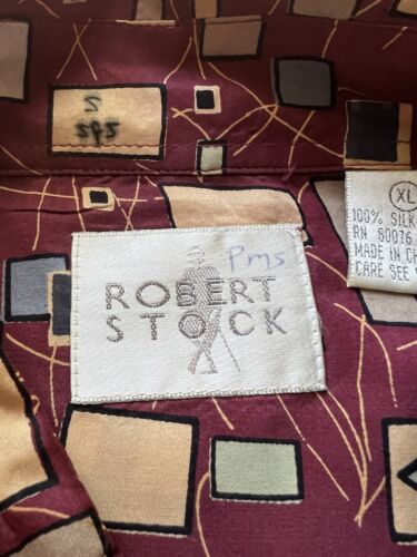 Vintage Robert Stock SILK THIN Shirt Mens XL Square Red Geometric Light Summer - thriftgoblin