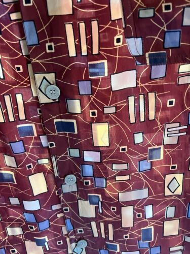 Vintage Robert Stock SILK THIN Shirt Mens XL Square Red Geometric Light Summer - thriftgoblin