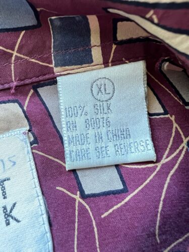 Vintage Robert Stock SILK THIN Shirt Mens XL Square Red Geometric Light Summer - thriftgoblin