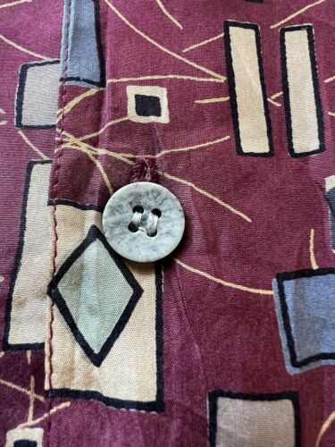 Vintage Robert Stock SILK THIN Shirt Mens XL Square Red Geometric Light Summer - thriftgoblin