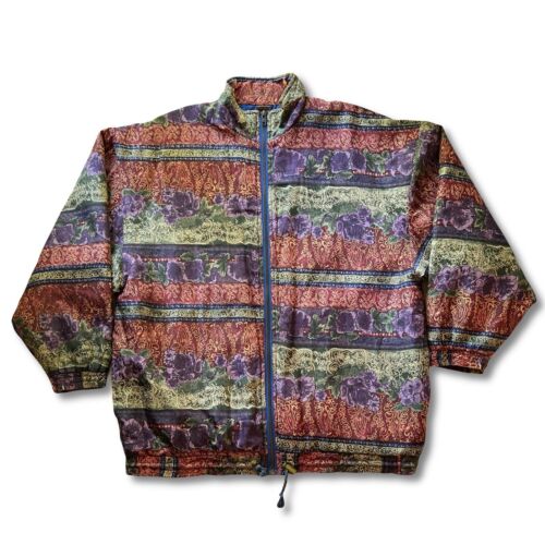 Vintage Robert Stock Silk Windbreaker Jacket Womens Medium Red Paisley Full Zip - thriftgoblin