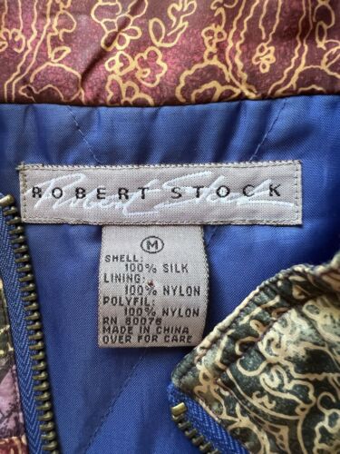Vintage Robert Stock Silk Windbreaker Jacket Womens Medium Red Paisley Full Zip - thriftgoblin