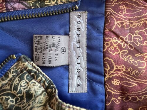 Vintage Robert Stock Silk Windbreaker Jacket Womens Medium Red Paisley Full Zip - thriftgoblin