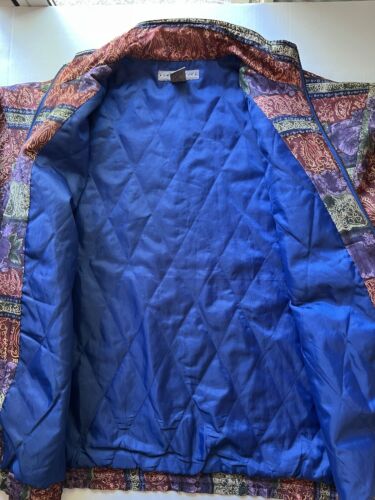 Vintage Robert Stock Silk Windbreaker Jacket Womens Medium Red Paisley Full Zip - thriftgoblin
