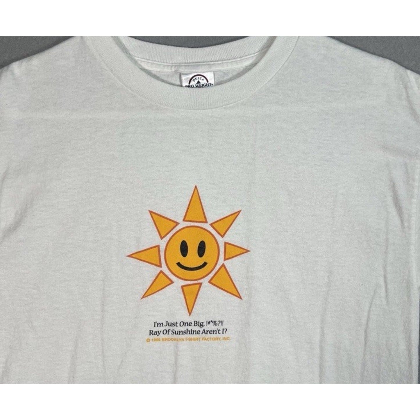 Vintage Smiley Sun “Ray of Sunshine” Lewd Comic Funny White Shirt M USA One Big - thriftgoblin