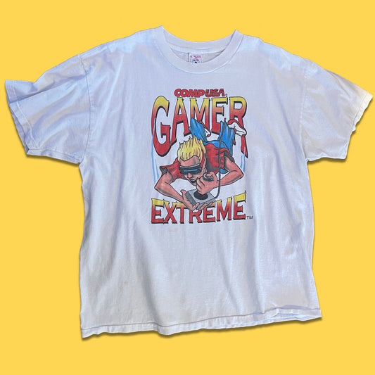 Vintage VTG COMP USA Gamer Extreme VIDEO GAME Shirt XL Retro White T-Shirt - thriftgoblin