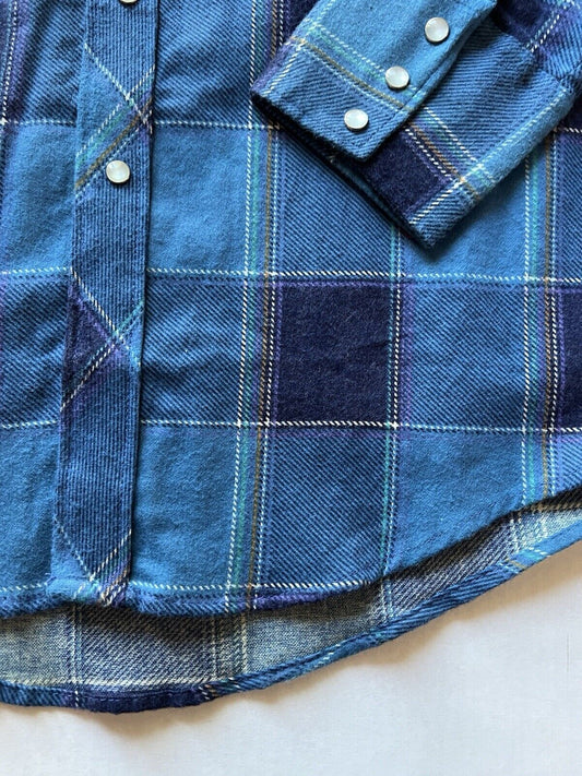 Vintage Western Young Bloods Shirt Medium Blue Button Up Pearl Snap Mens - thriftgoblin