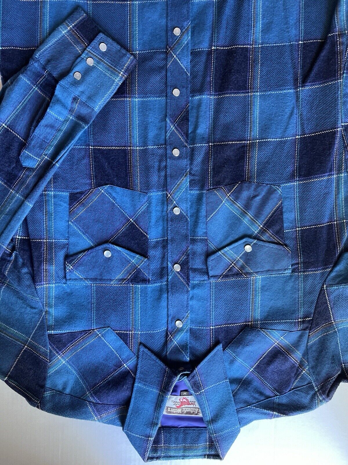 Vintage Western Young Bloods Shirt Medium Blue Button Up Pearl Snap Mens - thriftgoblin