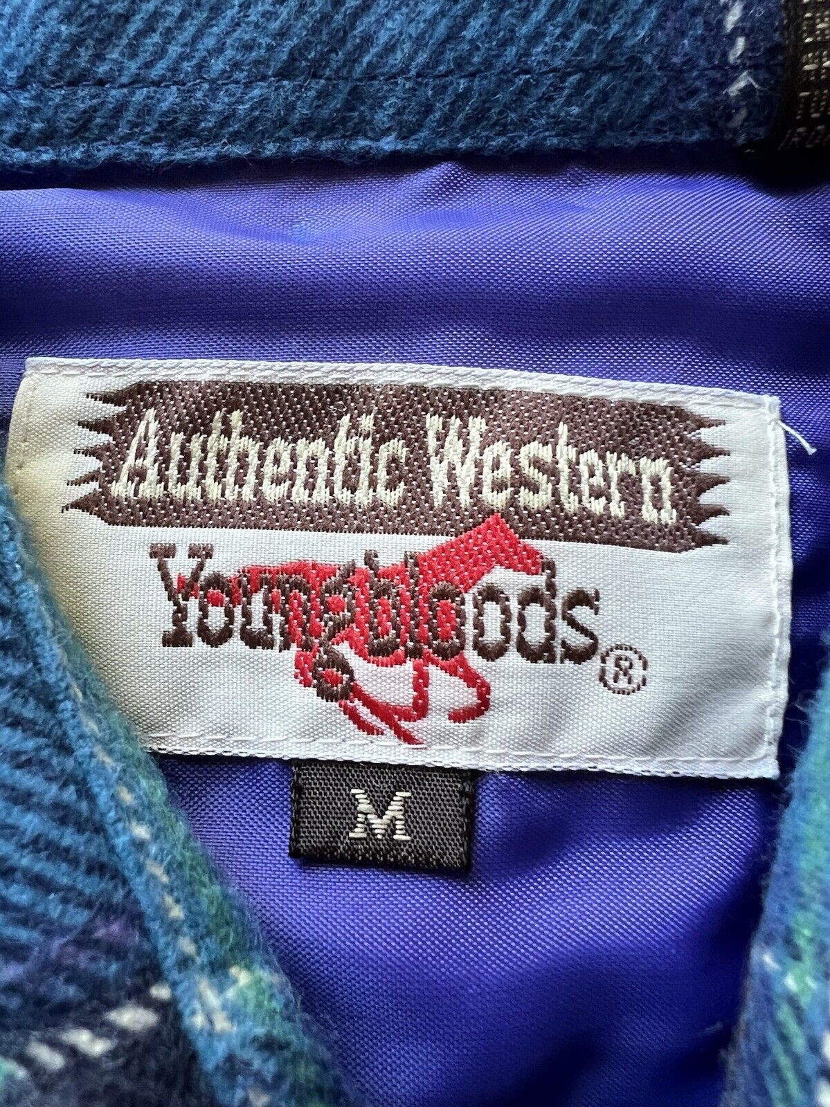 Vintage Western Young Bloods Shirt Medium Blue Button Up Pearl Snap Mens - thriftgoblin