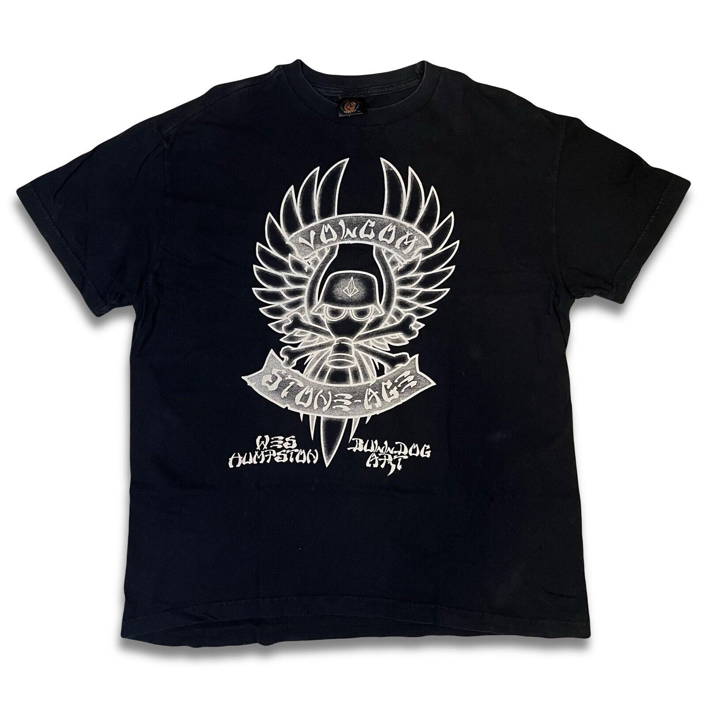 Volcom Wes Humpston Bulldog Art Mens Black Tshirt Graphic Stone - Age XL - thriftgoblin