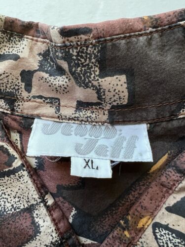 VTG Jenny; Jeff 100% SILK Mens Button Up Shirt Geometric Abstract XL Brown Beige - thriftgoblin